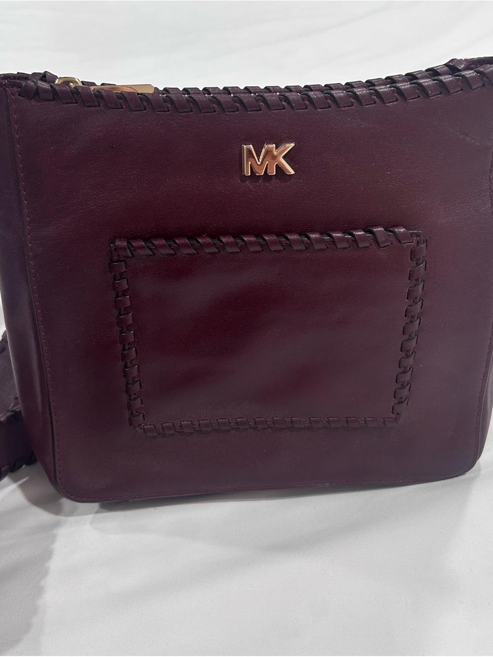 Michael Kors Deep Burgundy Leather Crossbody Bag with Gold MK Accent